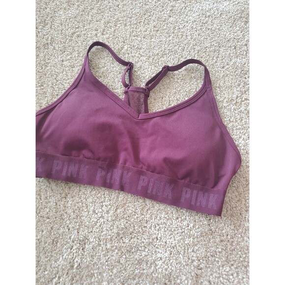 VS PINK Maroon Sports Bra Small Racerback Padded Adjustable Straps Logo - Picture 1 of 3